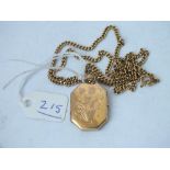 Gold octagonal locket with 9ct neck chain, 11.4g