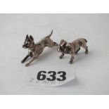 2 miniature silver dogs (unmarked) 1.5” long