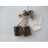 Large pair of smoky quartz 2 stone ear pendants set in gold, 17.8g