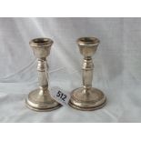 Pair of candle sticks with reeded decoration 4” high – B’ham 1962