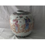 19th Century Chinese ginger jar, enamelled with figures in robes 9.5” high