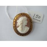 19th Century gold mounted cameo of ladies head in good frame