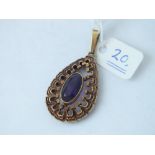 Amethyst pendant set in 9ct pear shaped mount, 6.5g