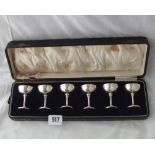 Box set of 6 small goblets on stem bases 2.25” high – B’ham 1923 By A Bros, 190g