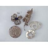 5 various silver brooches