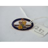 14ct oval enamel decorated brooch, 2.4g