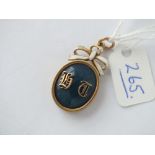 Antique gold and enamel oval pendant with hair back