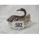 Continental swan with hinged wings, glass body 2.75” long