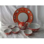 Russian art deco period tea set of tea pot, 4 tea bowls, dish etc.,