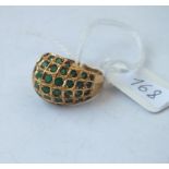 Emerald dome top ring set in 18ct gold, size K, 6.6g