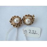 Pair of 14ct pearl ear clips, 7.7g