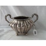 Early Victorian 2 handled sugar bowl on ball feet 8” over handle 1957 maker W.E, 402g