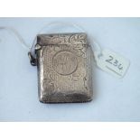 Silver vesta case engraved with scrolls – B’ham 1904