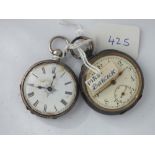 2 silver cased fob watches