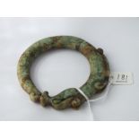 Chinese green stone dragon bangle, 59g
