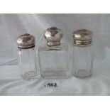 Group of 3 French bottles with glass bodies with coronet & initials to cover 4” high