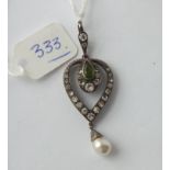 Antique silver and paste pendant with pearl drop