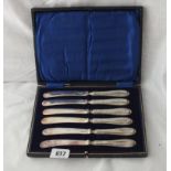 Box set of 6 tea knives with silver handles