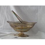 Oval pierced basket with swing handle (inscribed) 8” long Sheffield 1930, 250gms