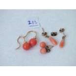 3 pairs of coral ear pendants