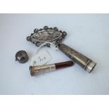 Good silver and amber cigarette holder & case – B’ham 1912 and silver holly decorated motive