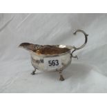 An early George III cream boat on pad feet 5 ½ “ over handle – London 1767 by W.B.J.J?, 118g