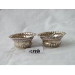 A pair of circular salts embossed sides – B’ham 1898