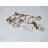 Pair of 9ct pearl mounted earrings & a 9ct pearl neck chain – 3.8gms