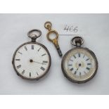 Two ladies silver fob watches – one with key