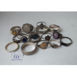 Sixteen various silver rings