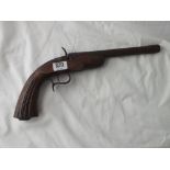 19th century walnut target pistol with carved decoration