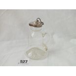 A small whisky jug with hinged cover, glass body – B’ham