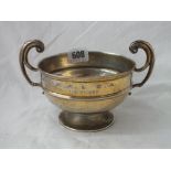 A bowl with scroll handles and spreading base 7” over handles - B’ham 1907, 235g