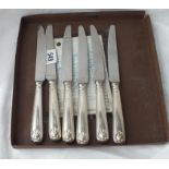 A set of six thread and shell pattern diner knives with SS blades - Sheffield 1940