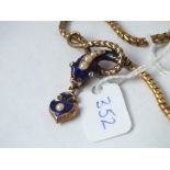 A good Victorian graduated snake necklace with pearl, enamel & Diamond head