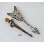 Engraved silver arrow brooch & a Scottish Dirk brooch by JC&S