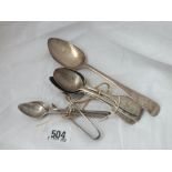 A Georgian table spoon 1811, five Exeter tea spoons etc., 175g