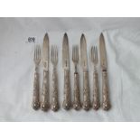 A set of eight (four plus four) dessert knives and forks 1835 etc.,