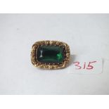 Antique gold and green stone mourning brooch