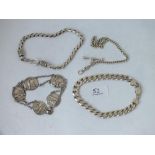 Four curb link and other silver bracelets, 57g