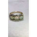 GOOD OPAL & DIAMOND CLUSTER RING - SIZE N - 3.5gms