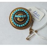 A Victorian 15ct gold brooch inset with turquoise, glass panel back 4.3g all in