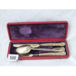 A silver gilt christening set in fitted box, the knife and fork – Sheffield 1830, the spoon – London