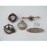 Five silver items including “Mother” brooch