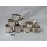 A group of nine various napkin rings, 181g