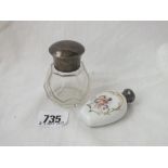 Two silver mounted bottles, one painted with cherub – B’ham 1899