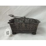 An attractive Easter filigree oblong basket with swing handle, 6” long, 275g