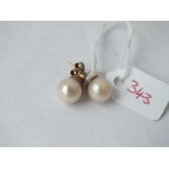 Pair of pearl ear studs set in 9ct