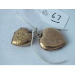 Two heart shaped 9ct back and front hinged lockets, 6.1g