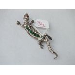 Silver and paste lizard brooch